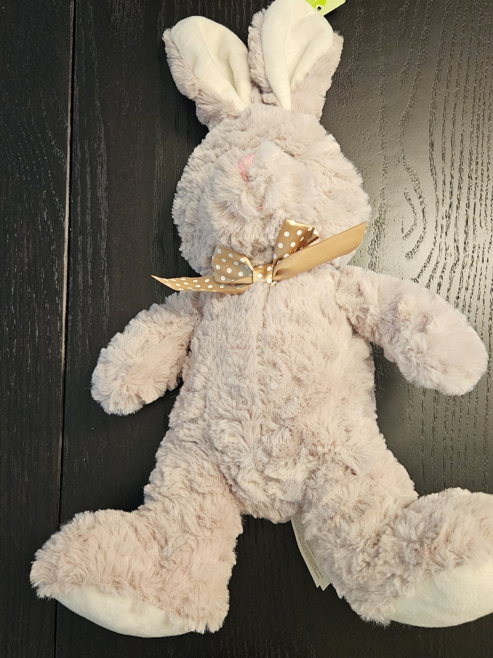 Plush Beige Bunny Stuffed Animal with Polka Dot Bow